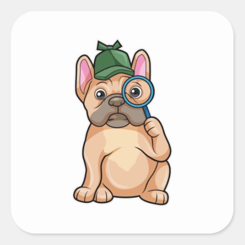 French bulldog as Detective with Magnifying glass Square Sticker
