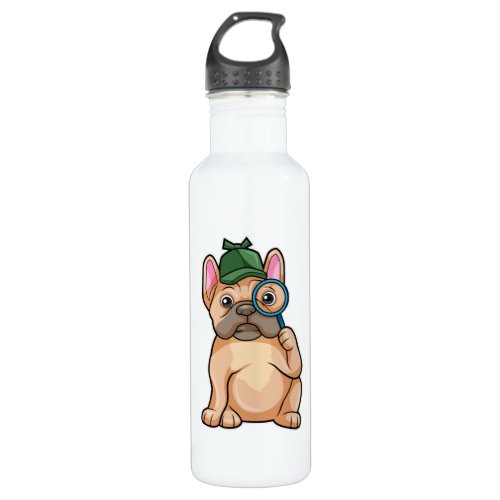 French bulldog as Detective with Magnifying glass Stainless Steel Water Bottle