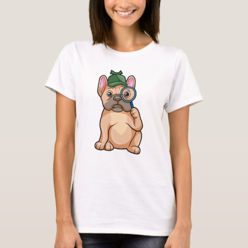 French bulldog as Detective with Magnifying glass T_Shirt