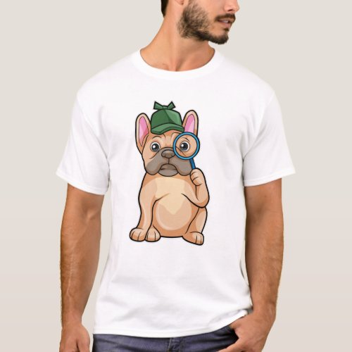 French bulldog as Detective with Magnifying glass T_Shirt