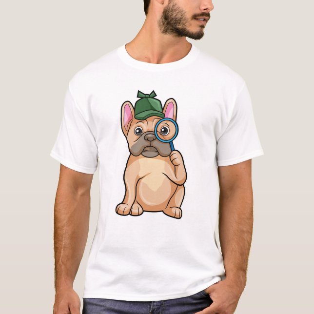 French bulldog as Detective with Magnifying glass T-Shirt (Front)