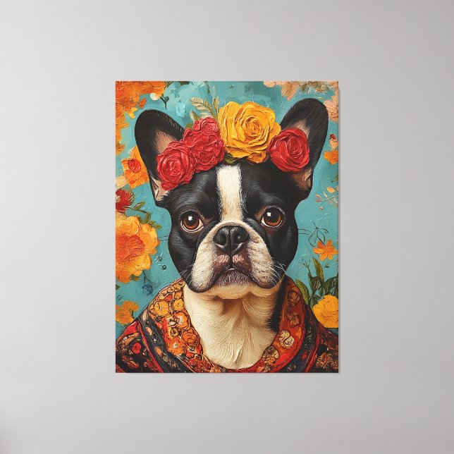 French Bulldog as Frida Kahlo Canvas Print (Front)