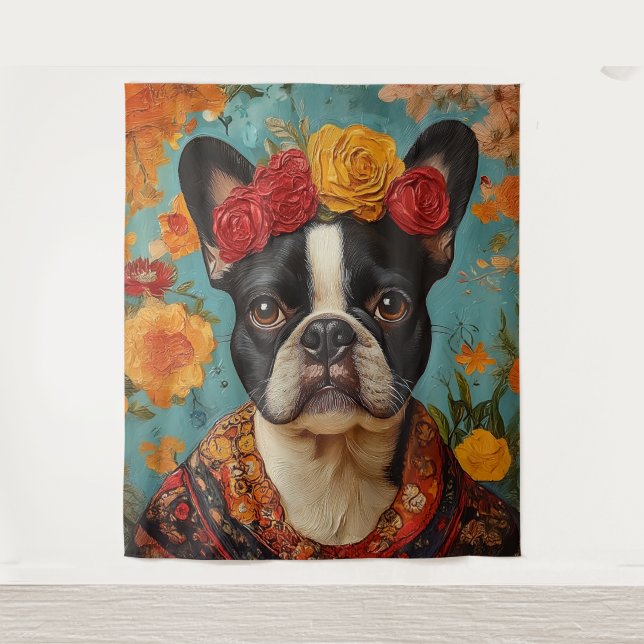 French Bulldog as Frida Kahlo Tapestry (Front)