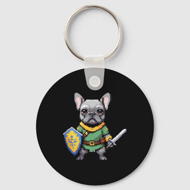 French Bulldog As Retro Video Game Character  Keychain (Front)