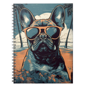 French Bulldog at a tropical beach during sunset Notebook