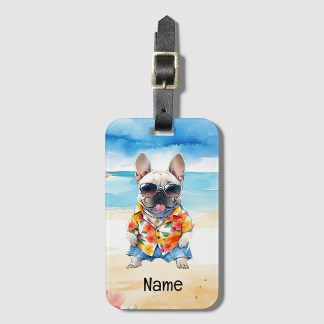 French Bulldog at the beach Luggage Tag (Front Vertical)