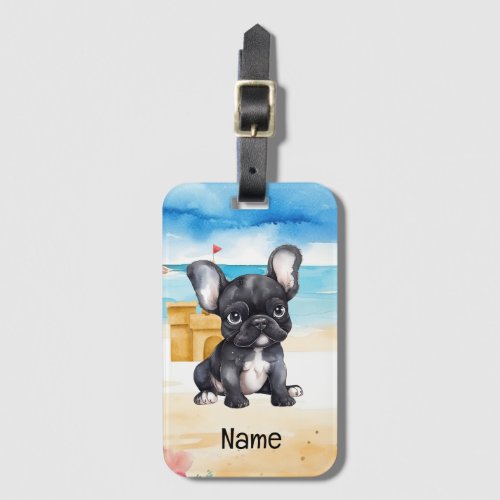 French Bulldog at the beach Luggage Tag