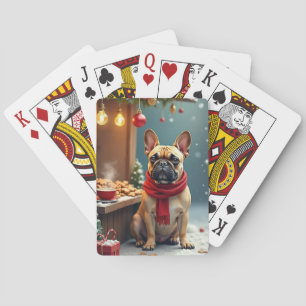 French Bulldog at Vintage Christmas Market Poker Cards