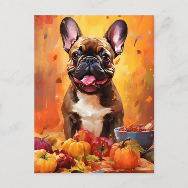 French Bulldog Autumn Thanksgiving  Postcard (Front)