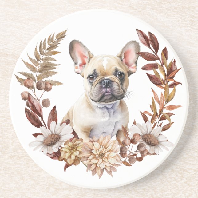 French Bulldog Autumn Wreath Coaster (Front)
