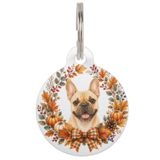 French Bulldog Autumn Wreath Pet ID Tag