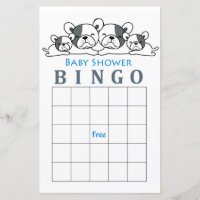 French Bulldog baby shower bingo card