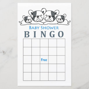 French Bulldog baby shower bingo card