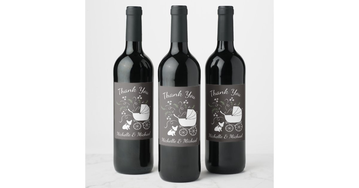 French Bulldog Baby Shower Frenchie Grey Wine Label | Zazzle.com