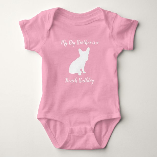 French Bulldog Baby Shower Frenchie Pink Baby Bodysuit (Front)