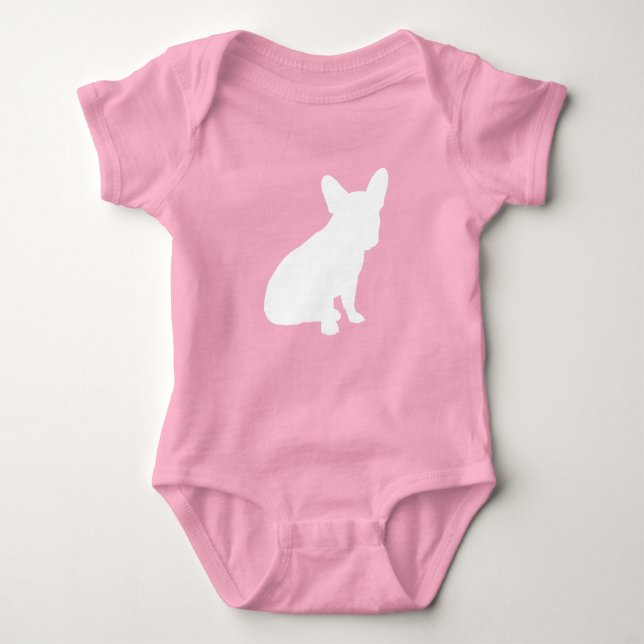 French Bulldog Baby Shower Frenchie Pink Baby Bodysuit (Front)