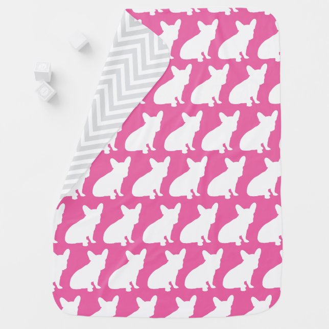 French Bulldog Baby Shower Frenchie Pink Blanket (In Situ)