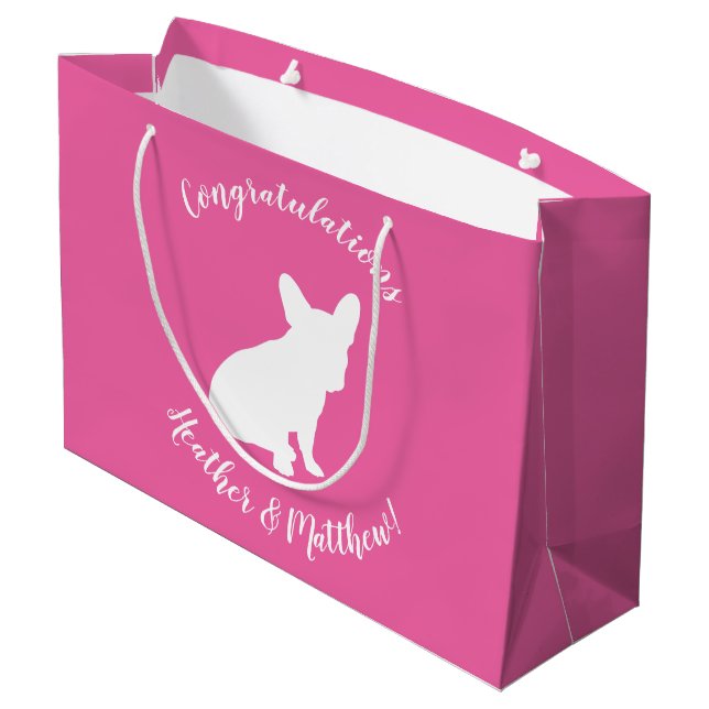 French Bulldog Baby Shower Frenchie Pink Large Gift Bag (Back Angled)