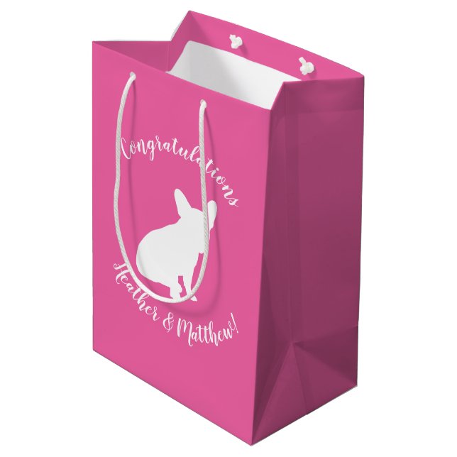 French Bulldog Baby Shower Frenchie Pink Medium Gift Bag (Back Angled)