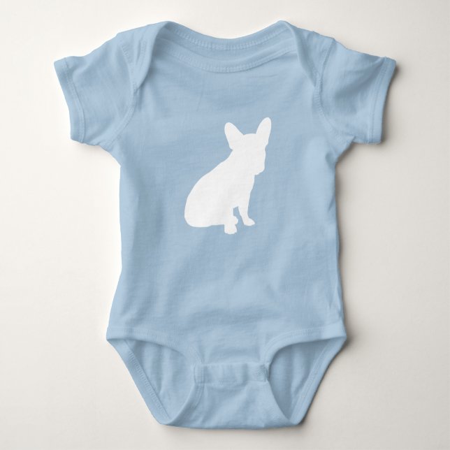 French Bulldog Baby Shower Frenchy Frenchie Blue Baby Bodysuit (Front)