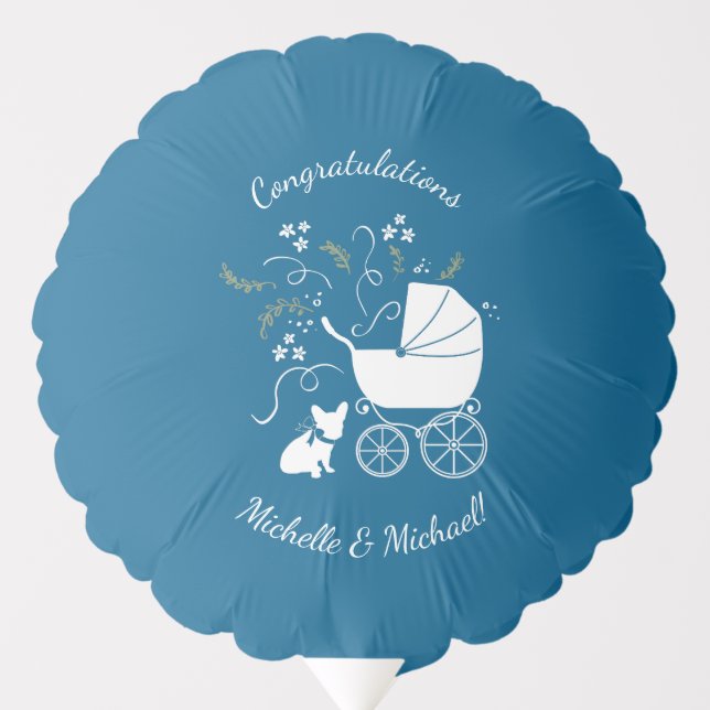 French Bulldog Baby Shower Frenchy Frenchie Blue Balloon (Front)