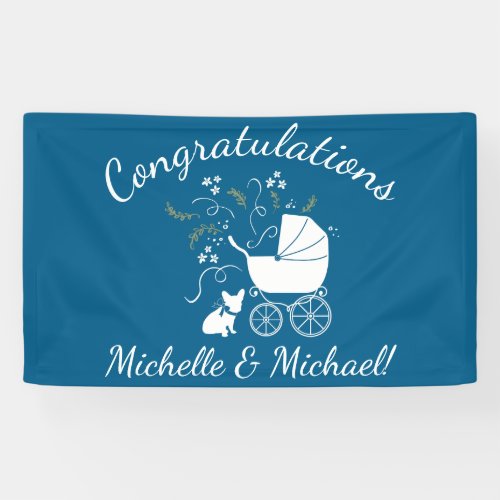 French Bulldog Baby Shower Frenchy Frenchie Blue Banner