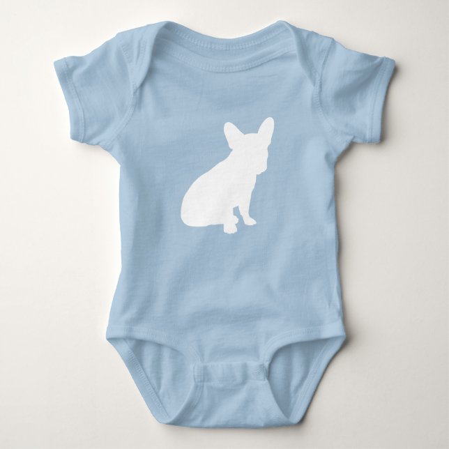 French Bulldog Baby Shower Frenchy Frenchie Blue Bodysuit (Front)