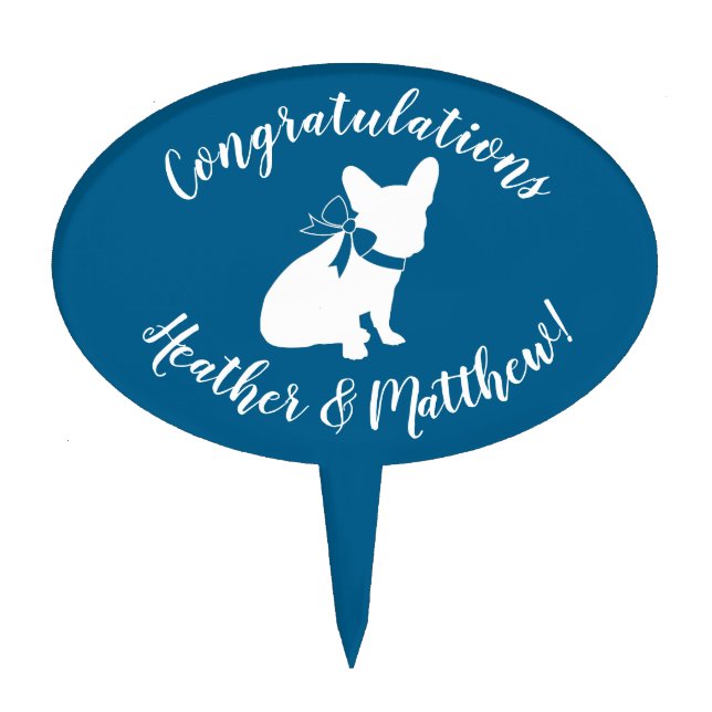 French Bulldog Baby Shower Frenchy Frenchie Blue Cake Topper (Front)