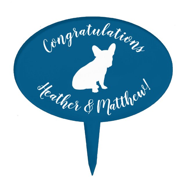 French Bulldog Baby Shower Frenchy Frenchie Blue Cake Topper (Front)