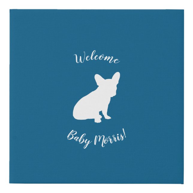 French Bulldog Baby Shower Frenchy Frenchie Blue Faux Canvas Print (Front)