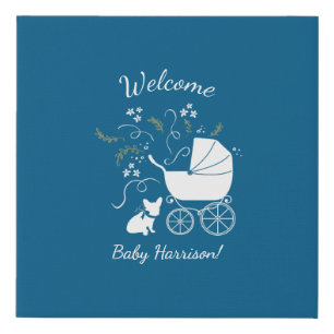 French Bulldog Baby Shower Frenchy Frenchie Blue Faux Canvas Print
