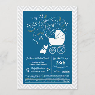 French Bulldog Baby Shower Frenchy Frenchie Blue Invitation