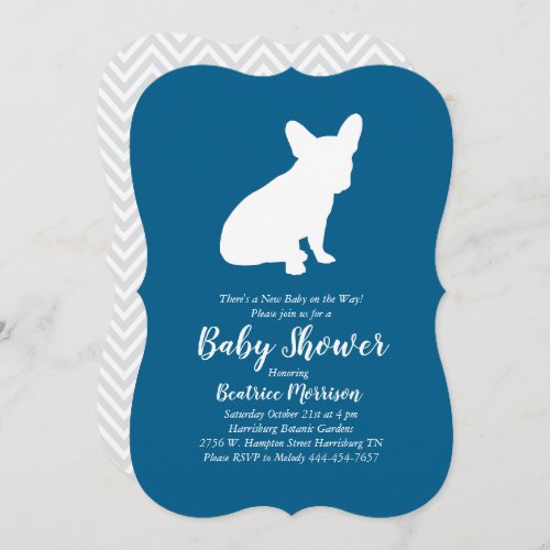 French Bulldog Baby Shower Frenchy Frenchie Blue Invitation