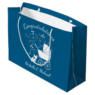 French Bulldog Baby Shower Frenchy Frenchie Blue Large Gift Bag