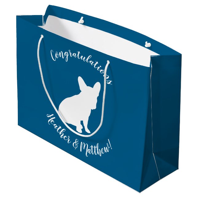 French Bulldog Baby Shower Frenchy Frenchie Blue Large Gift Bag (Back Angled)