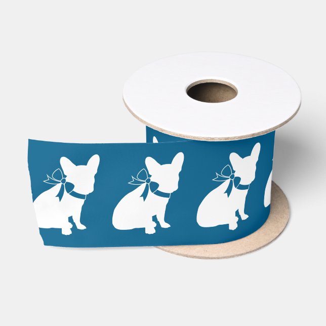 French Bulldog Baby Shower Frenchy Frenchie Blue Satin Ribbon (Spool)