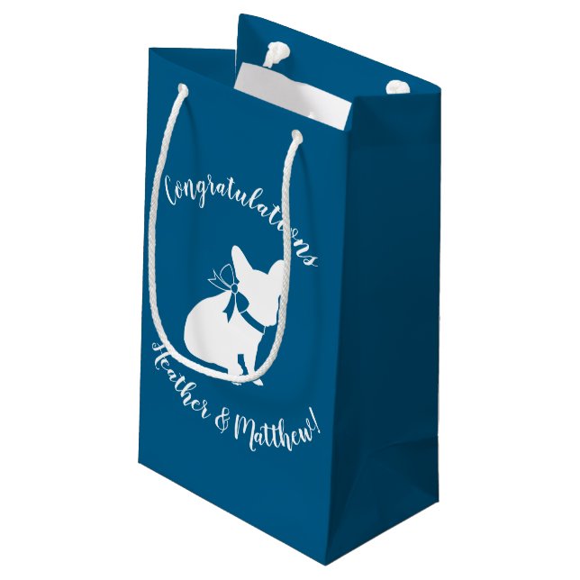 French Bulldog Baby Shower Frenchy Frenchie Blue Small Gift Bag (Back Angled)