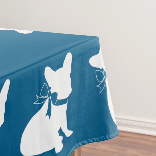 French Bulldog Baby Shower Frenchy Frenchie Blue Tablecloth (In Situ)