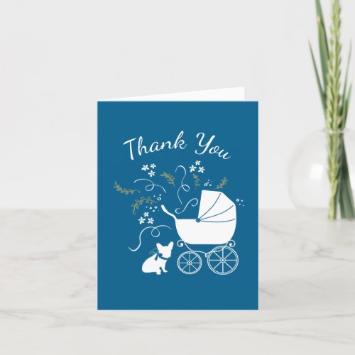 French Bulldog Baby Shower Frenchy Frenchie Blue Thank You Card