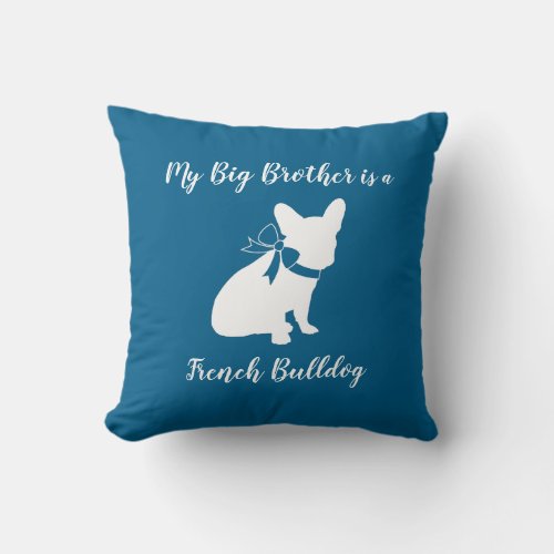 French Bulldog Baby Shower Frenchy Frenchie Blue Throw Pillow