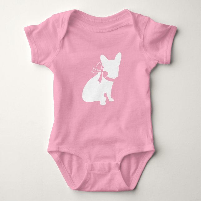 French Bulldog Baby Shower Frenchy Frenchie Pink Baby Bodysuit (Front)