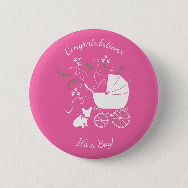 French Bulldog Baby Shower Frenchy Frenchie Pink Button (Front)