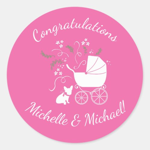 French Bulldog Baby Shower Frenchy Frenchie Pink Classic Round Sticker