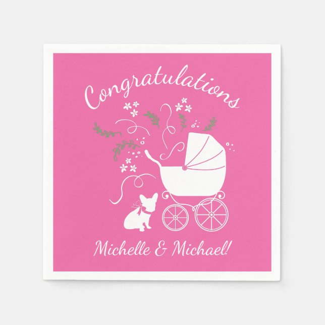 French Bulldog Baby Shower Frenchy Frenchie Pink Napkins (Front)