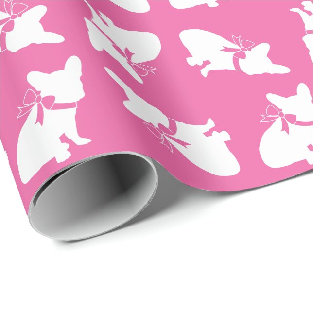 French Bulldog Baby Shower Frenchy Frenchie Pink Wrapping Paper (Roll Corner)