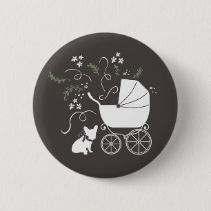 French Bulldog Baby Shower Grey Button