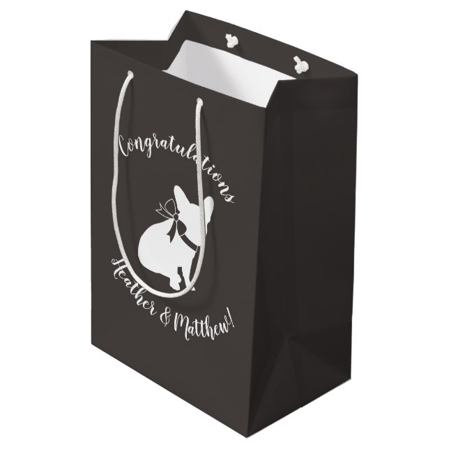 French Bulldog Baby Shower Grey Medium Gift Bag (Back Angled)