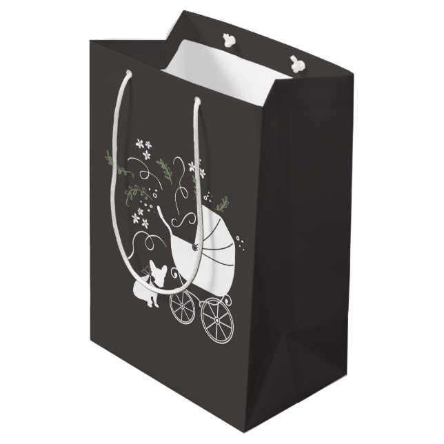 French Bulldog Baby Shower Grey Medium Gift Bag (Back Angled)