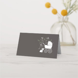 French Bulldog Baby Shower Grey Place Card