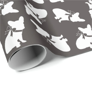 French Bulldog Baby Shower Grey Wrapping Paper